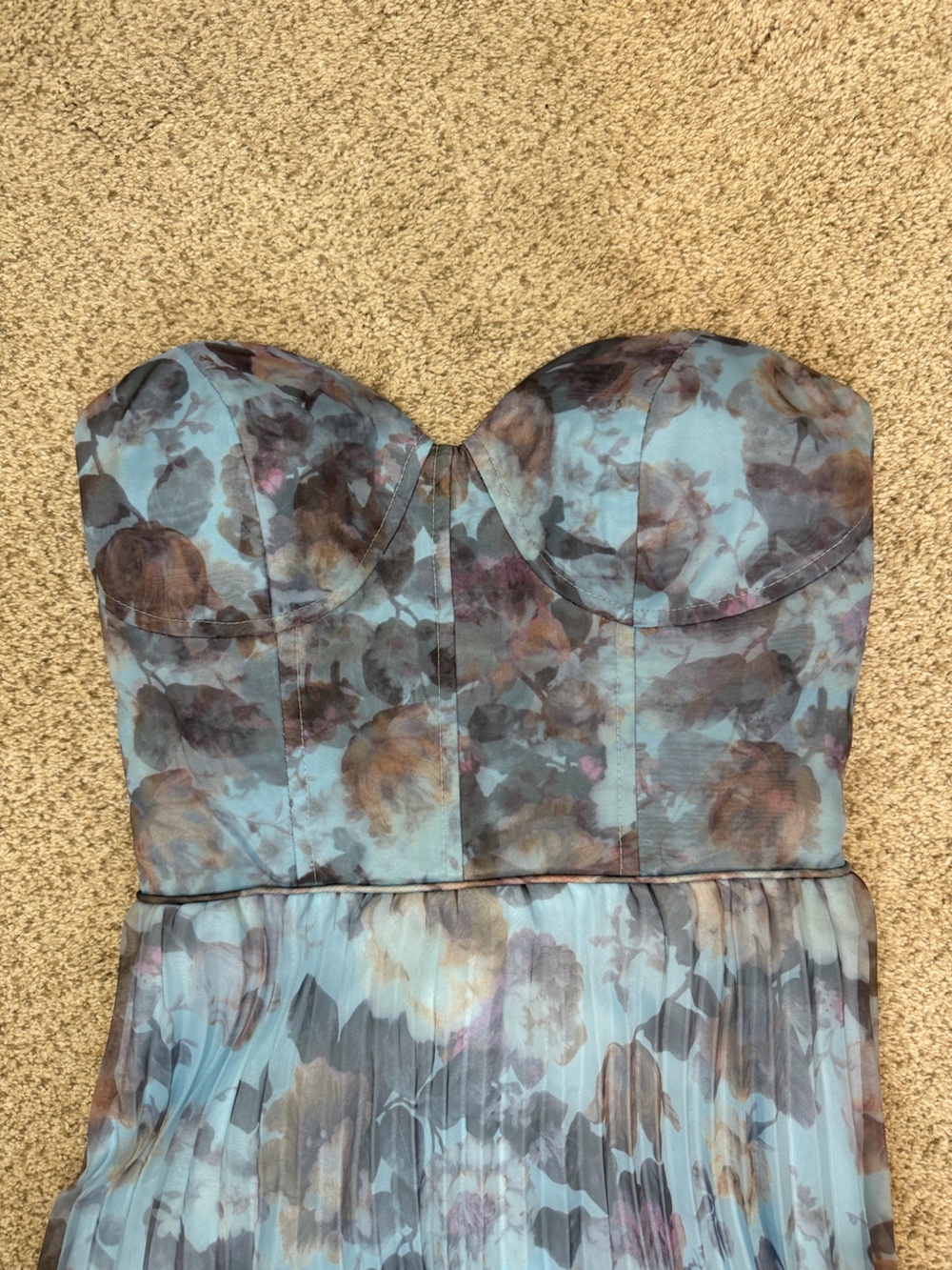NWT Lulu's Beautiful Day Blue Multi Floral Print Organza Strapless Maxi Dress - Picture 8 of 12